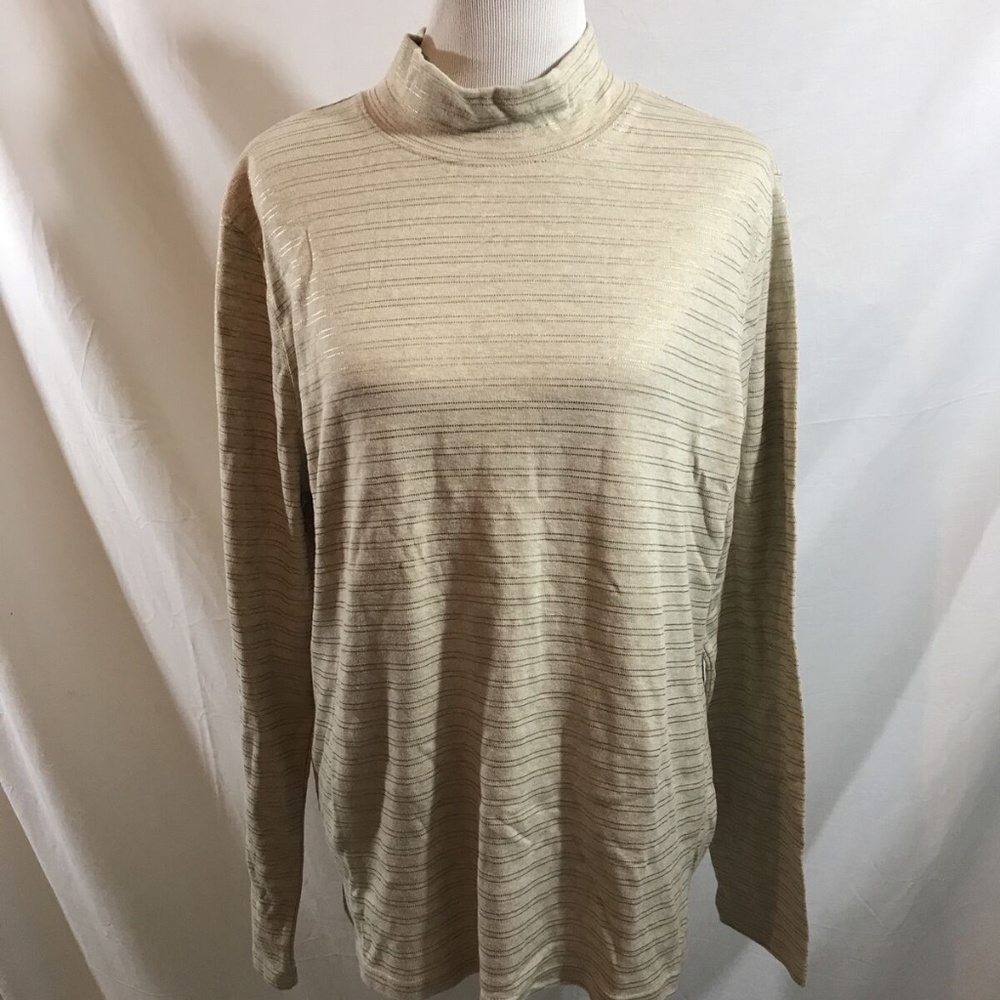 Studio Works tan long sleeve mock with gold stripe